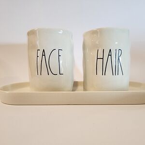 Cream Ceramic Face and Hair Cups with Tray